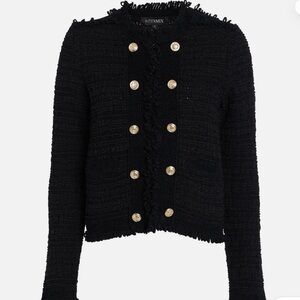INTERMIX Women's Lila Copped Knit Jacket Black with Gold Buttons size 6
